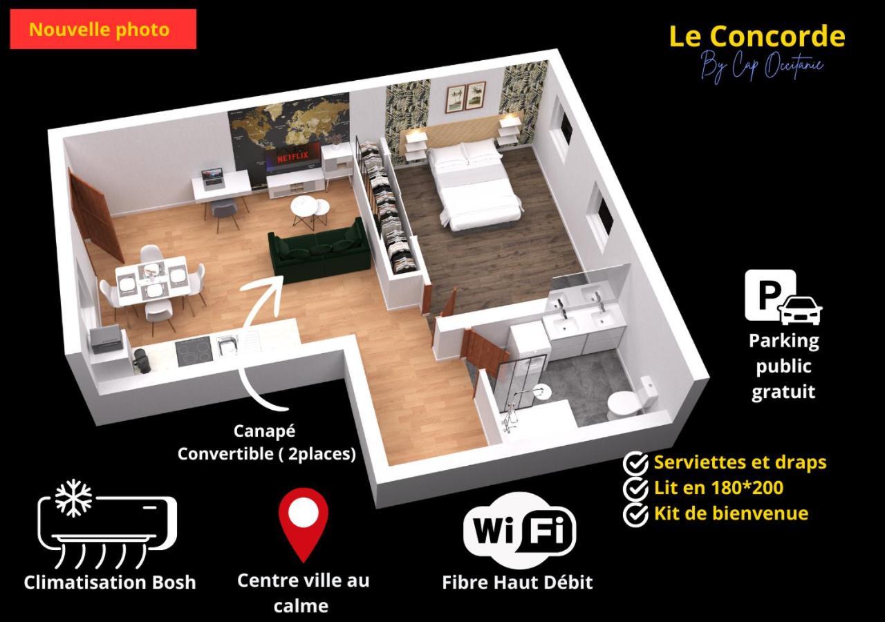 Le Concorde-Wifi-Clim-Parking-3Etoiles-Ockeys Apartment Bram Exterior photo